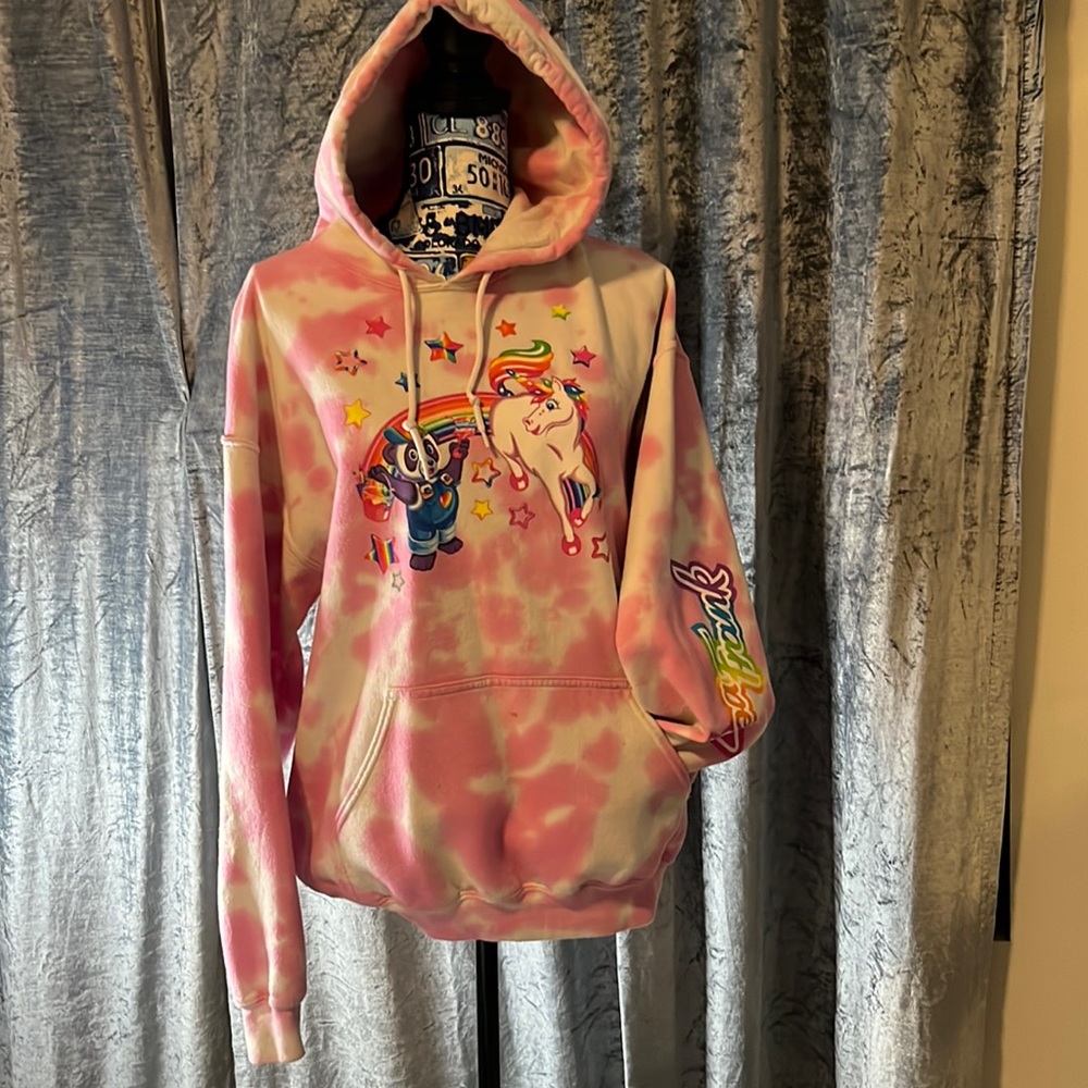 pink and white tie dye lisa frank hoodie